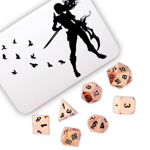 Shadow Rogue Rose Gold / Copper Polyhedral D&D Dice Set with Case