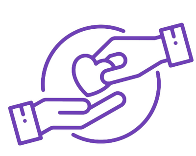 Outline drawing of one hand giving another hand a heart